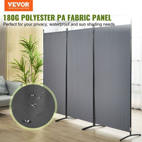 Room Divider, 102×71inch Room Dividers and Folding Privacy Screens (3-panel), Fabric Partition Room Dividers for Office, Bedroom, Dining Room, Study, Freestanding, Dark Gray