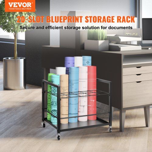 Blueprint Storage Rack 20 Slots Mobile Roll File Holder for Architectural