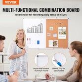 36"x 24" Whiteboard & Cork Board Combo with Aluminum Frame for School Home