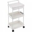 3-Tier Rolling Utility Cart with Drawer, Kitchen Cart with Lockable Wheels, Multifunctional Storage Trolley with Handle for Office, Living Room, Kitchen, Movable Storage Organizer Shelves, White