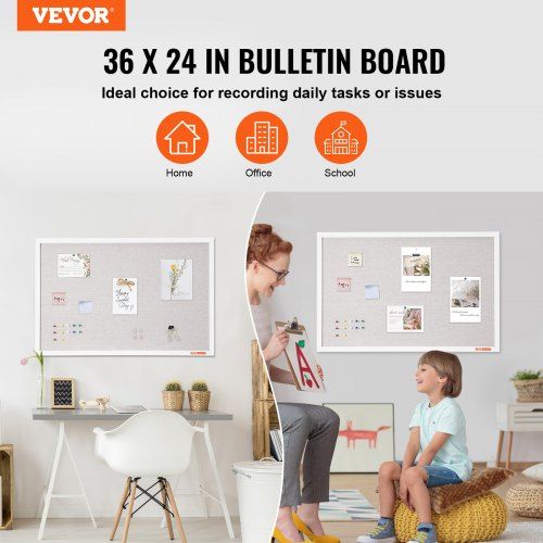 36"x24" White Cork Board with Linen Surface Wall-Mounted Bulletin Board