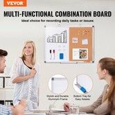 24"x 18" Whiteboard & Cork Board Combo with Aluminum Frame for School Home