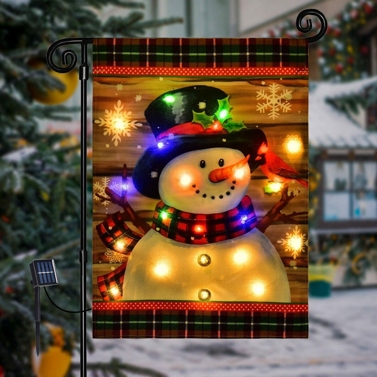 Lighted Christmas Garden Flag for Outside,Led Snowman Garden Flag,Winter Yard Flag 12x18In Double Sided for Outdoor Yard Porch Lawn Decoration