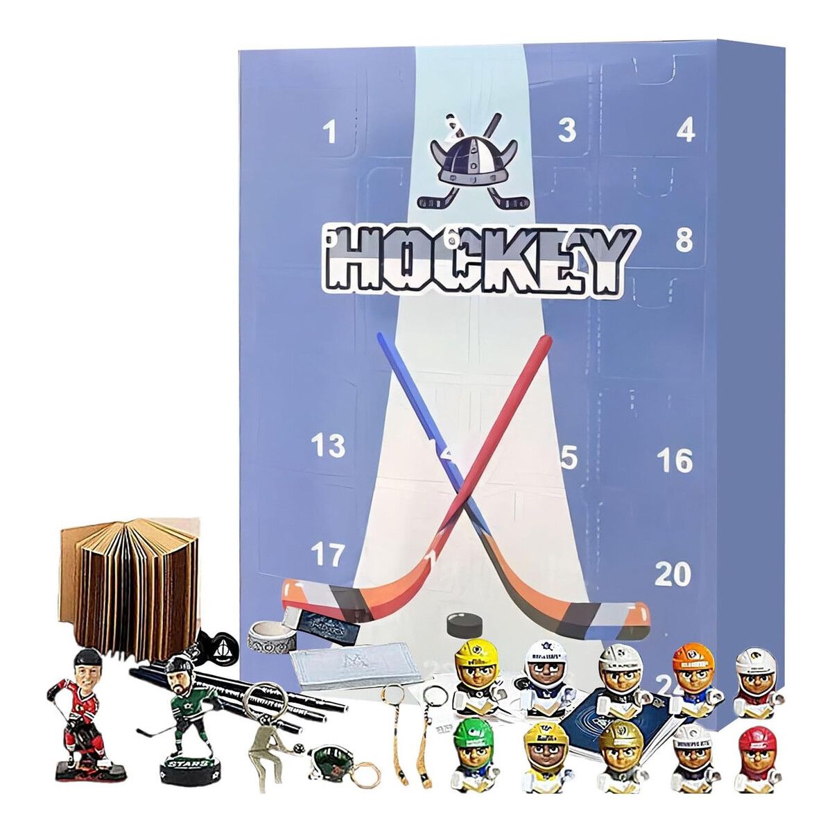 24 Door Hockey Advent Calendar Ice Ball Miniature Keepsake for 24-Day Holiday Countdown and Christmas Decorations