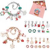 Advent Calendar Girls Bracelet Christmas Countdown Calendar,24 Days Pink DIY Christmas Charm Bracelet Gift