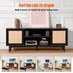 Rattan TV Stand for 75" TV Boho TV Stand with Build-in Socket Black