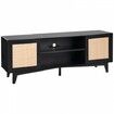 Rattan TV Stand for 75" TV Boho TV Stand with Build-in Socket Black