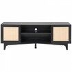 Rattan TV Stand for 75" TV Boho TV Stand with Build-in Socket Black