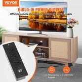Rattan TV Stand for 75" TV Boho TV Stand with Build-in Socket Oak