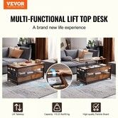 Lift Top Coffee Table 39.4" Rectangle Coffee Table with Light & USB Brown