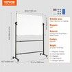 Rolling Whiteboard, 48x32 inch Double-Sided Magnetic Mobile Whiteboard, 360° Reversible Adjustable Height Dry Erase Board with Wheels & Movable Tray for Office School