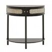 Half-moon Rattan Console Table 2 Storage Drawers Rattan Sliding Door Black