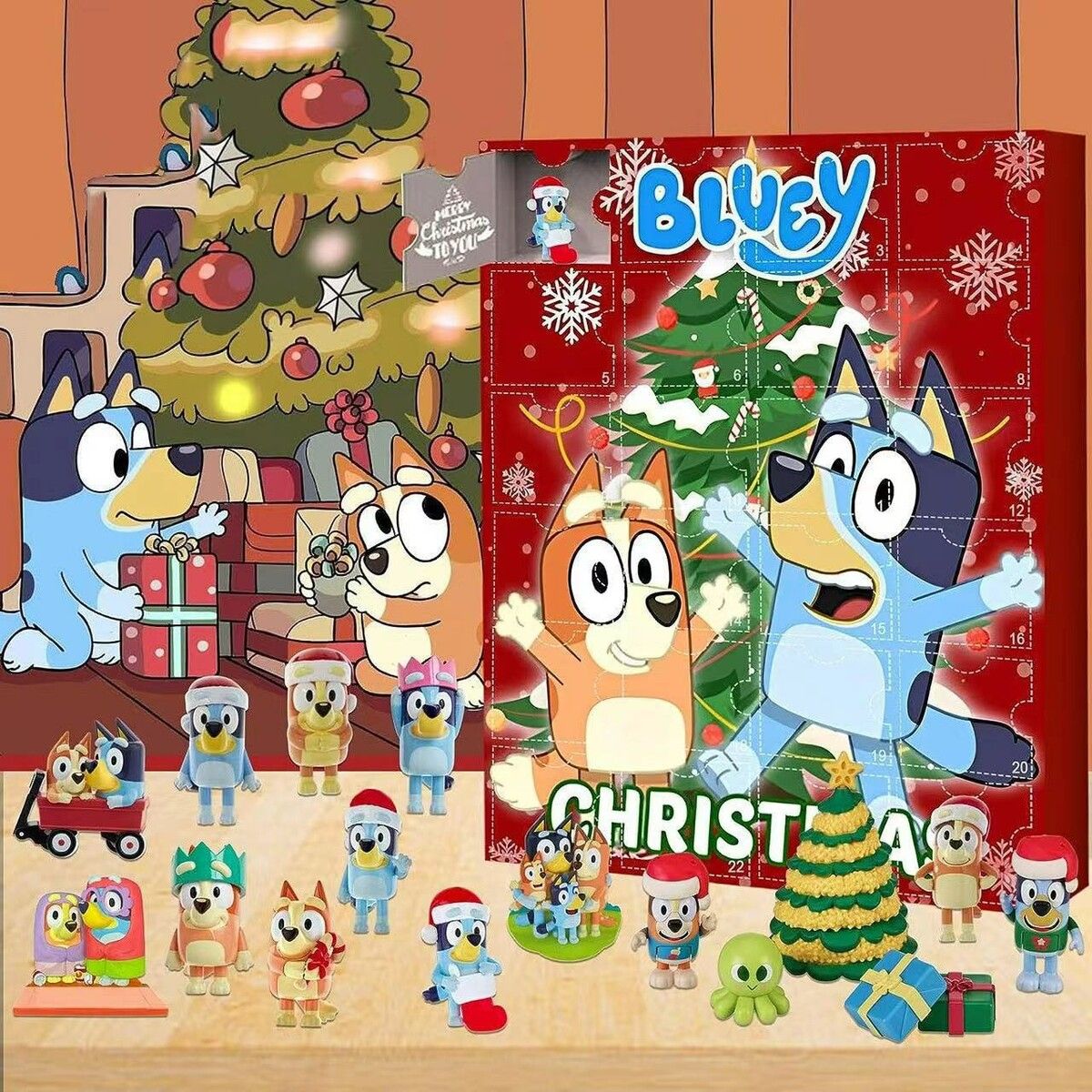 Bluey Advent Calendar, 24Pcs Cute Cartoon Puppy Figures Doll Xmas Vacation Stocking Stuffer Gifts