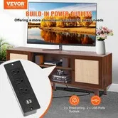 Rattan TV Stand for 75" TV Boho TV Stand with Build-in Socket Walnut