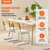 Rattan Chairs, Set of 2, Mid Century Modern Dining Chair, Upholstered Velvet Accent Chair with Rattan Back, Retro Dining Room Kitchen Chair for Living Room, Bedroom, Reading Room, Office, White