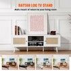 Rattan TV Stand for 65 inch TV, Boho TV Stand with Rattan Door, Entertainment Center with Build-in Socket and USB Ports, Modern TV Console for Living Room, Media Room, White