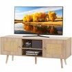 Rattan TV Stand, Boho TV Cabinet for 55 inch TV, Mid Century Modern TV Stand, Rattan TV Console with Adjustable Shelfs for Living Room, Media Room, Oak