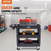 Utility Service Cart, 3 Shelf 550LBS Heavy Duty Plastic Rolling Utility Cart with 360° Swivel Wheels (2 with Brakes), Medium Lipped Shelf, Ergonomic Storage Handle for Warehouse/Garage/Cleaning