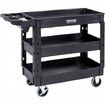 Utility Service Cart, 3 Shelf 550LBS Heavy Duty Plastic Rolling Utility Cart with 360° Swivel Wheels (2 with Brakes), Medium Lipped Shelf, Ergonomic Storage Handle for Warehouse/Garage/Cleaning