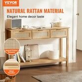 Rattan Console Table with 3 Storage Drawers Rattan Sliding Door Natural