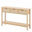 Rattan Console Table with 3 Storage Drawers Rattan Sliding Door Natural