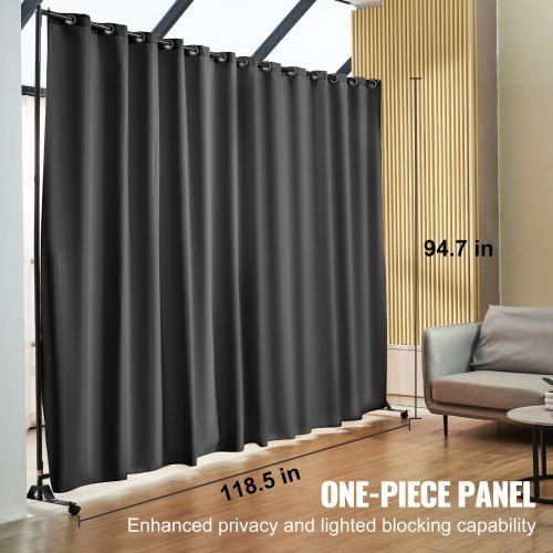 Room Divider, 8 ft x 10 ft (96×120inch) Portable Panel Room Divider with Wheels Curtain Divider Stand, Room Divider Privacy Screen for Office, Bedroom, Dining Room, Study, Black