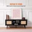 Rattan TV Stand, Boho TV Cabinet for 55 inch TV, Mid Century Modern TV Stand, Rattan TV Console with Adjustable Shelfs for  Living Room, Media Room, Black