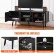 Rattan TV Stand, Boho TV Cabinet for 55 inch TV, Mid Century Modern TV Stand, Rattan TV Console with Adjustable Shelfs for  Living Room, Media Room, Black