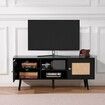 Rattan TV Stand, Boho TV Cabinet for 55 inch TV, Mid Century Modern TV Stand, Rattan TV Console with Adjustable Shelfs for  Living Room, Media Room, Black