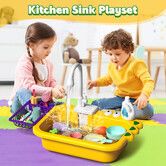 Kids Play Kitchen Sink Toys Game Set Food Utensils Wash Basin Faucet Tap Playset Pretend Role Electric Dishwasher Auto Water Circulation System