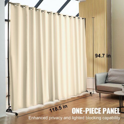 Room Divider, 8 ft x 10 ft(96×120inch) Portable Panel Room Divider with Wheels Curtain Divider Stand, Room Divider Privacy Screen for Office, Bedroom, Dining Room, Study, Beige
