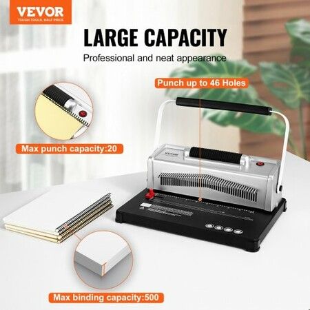 Coil Spiral Binding Machine, Manual Book Maker with Electric Binding, 46-Holes Binding 500 Sheets Punch Binder, with 100pcs 5/16'' Coil Binding Spines, for Letter Size, A4, A5
