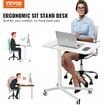 Mobile Standing Desk, 28.5"-44.2" Gas-Spring Height Adjustable Sit-Stand Desk, 360° Swivel Wheels (2 Lockable) Portable Rolling Laptop Table Computer Cart for Home Office School, 44LBS Loading