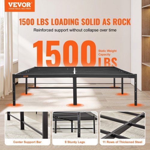 Full Size Bed Frame, 14 inch Metal Bed Frame Platform, 1500 lbs Loading Capacity Bed Fram Noise Free, Heavy Duty Mattress Foundation, Easy Assembly