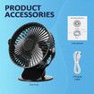 Portable Clip On Fan USB Battery Powered Air Circulation Clamp Desk Car Cooling Pram 360 Degree Rotation with Lights for Office Stroller Camping