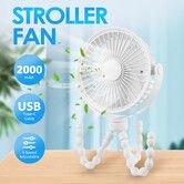 Portable Cooling Fan 4 Speed USB Clip On Baby Stroller Bike Desk Handheld Battery Powered Clamp 360 Degree Rotation for Pram Pushchair Car Travel