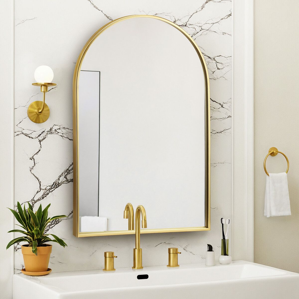 Arch Mirror Wall Vanity Large Bathroom Decorative Mount Gold Framed Makeup Shower Dressing Shaving Bedroom Hallway Decor