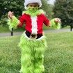 Green Furry Monster Christmas Cosplay Costume Hooded Santa Claus Top and Fuzzy Pants Set for Kids Boys and Girls Size M 120cm