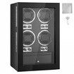 Watch Winder, Watch Winder for 4 Men's and Women's Automatic Watches, with 4 Super Quiet Japanese Mabuchi Motors, Blue LED Light and Adapter, High-Density Board Shell and Black PU