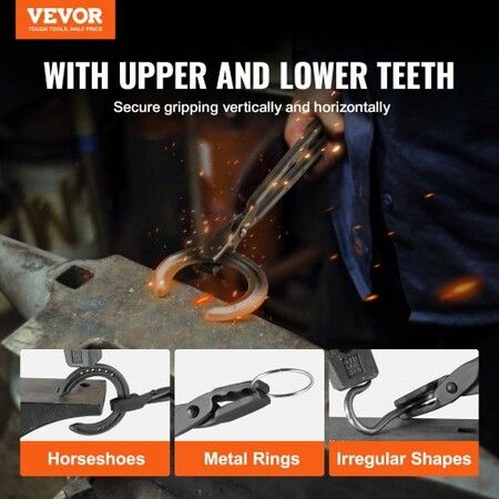 Blacksmith Tongs, 18鈥?Wolf Jaw Tongs, Carbon Steel Forge Tongs with A3 Steel Rivets, for Horseshoes, Curved Shapes, Block Forgings, for Beginner and Seasoned Blacksmiths and Bladesmiths