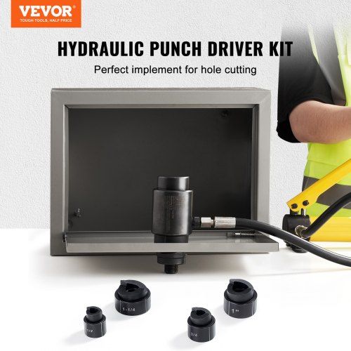 Hydraulic Knockout Punch Kit, 4 Pieces 1/2", 3/4", 1", 1-1/4" Conduit Hole Cutter Set, Metal Sheet Driver Tools, KO Tool Kits For Aluminum, Brass, Stainless Steel, Fiberglass and Plastic