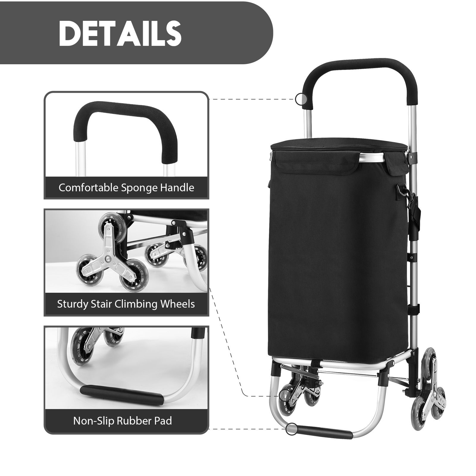 Shopping Cart Trolley Wheeled Storage Trolly Bag Grocery Foldable Market Utility Granny Stair Climbing Wheels Aluminium Waterproof Luggage 45L