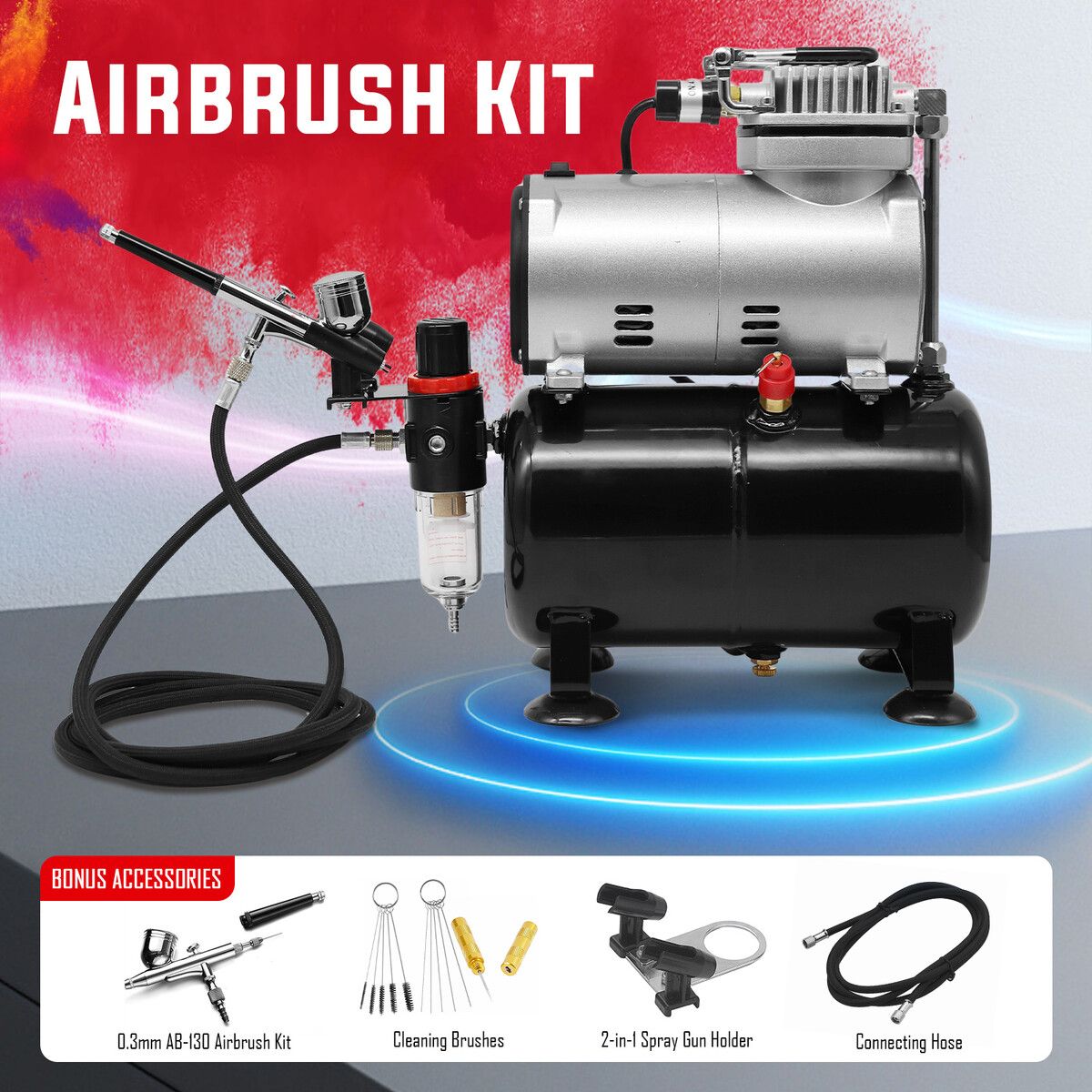 Airbrush Kit Compressor Sprayer Gun Painting Air Brush Equipment Set for Car Decoration Model Nails Makeup Tattoo Graffiti with Air Tank