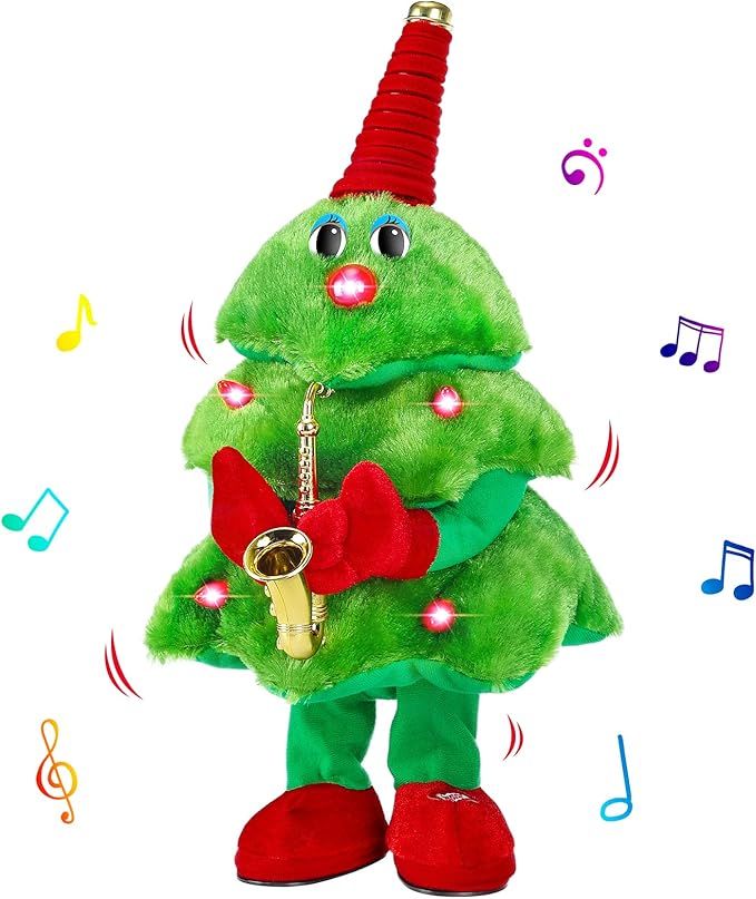 Animated Christmas Tree Singing Dancing Electric Plush Toy Lights Table Decorations Cute Funny Gifts Family Friends Entertainment