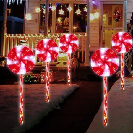 Christmas Outdoor Decorations, Candy Cane Solar Pathway Lights with 8 Modes, Outside Christmas Decoration for Walkway, Yard, Pathway