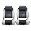 OGL 2pcs Folding Boat Seats Marine Helm Captain Foldable Swivel Chairs High Back Moulded Vinyl Flip Waterproof Fishing Seating Set