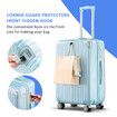 24 Inch Luggage Carry On Suitcase Traveller Hard Shell Cabin Checked Bag Lightweight Rolling Trolley TSA Lock Front Hook Pale Blue