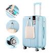 24 Inch Luggage Carry On Suitcase Traveller Hard Shell Cabin Checked Bag Lightweight Rolling Trolley TSA Lock Front Hook Pale Blue