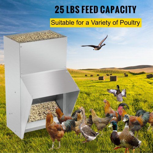 Galvanized Poultry Feeder Chicken Feeder No Waste 25 lbs Metal Feeder