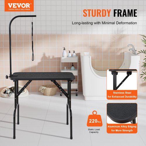 Pet Grooming Table Arm with Clamp, 808 x 460 mm Dog Grooming Station, Foldable Pets Grooming Stand for Medium and Small Dogs, Free No Sit Haunch Holder with Grooming Loop, Bearing 99.8kg
